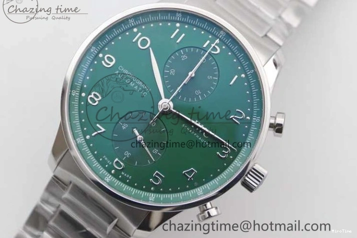 MIROTIME 0315 FastDry Portugieser Chronograph IW371615 ZF Best Edition Green Dial on SS Bracelet A7750 (Slim Movement) 7038